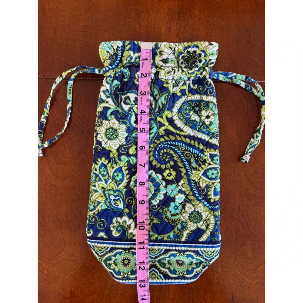 Vera Bradley Blue Green Paisley Quilted Cotton Wine Gift Bag Drawstring Reusable